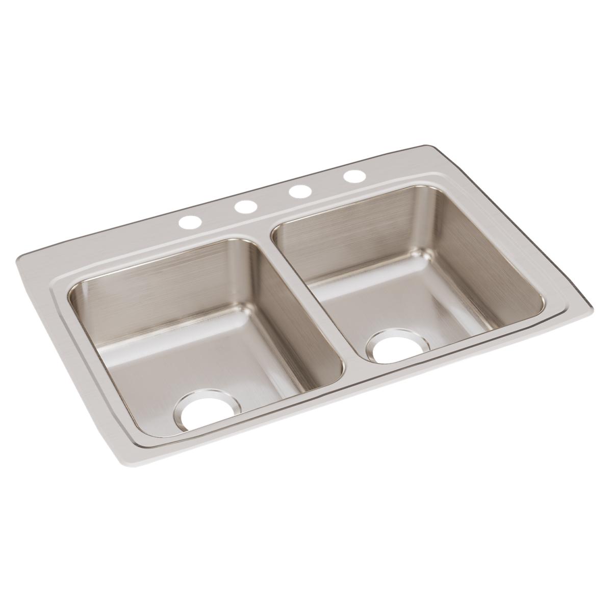 Just Manufacturing DL2233A4-J Stainless Steel 33" x 22" x 8-1/8" 4-Hole Equal Double Bowl Drop-in Sink