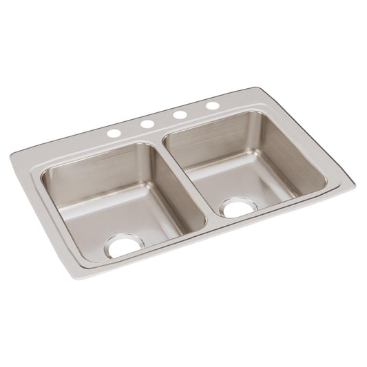Just Manufacturing DL2233A4-J Stainless Steel 33" x 22" x 8-1/8" 4-Hole Equal Double Bowl Drop-in Sink