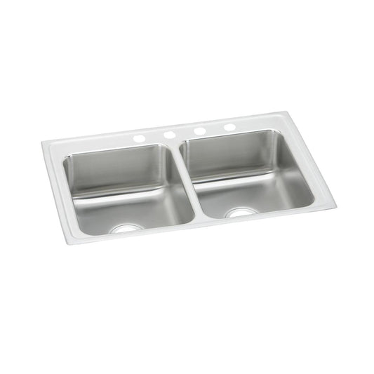 Just Manufacturing DL2243A1-1R-J Stainless Steel 43" x 22" x 7-5/8" 1R-Hole Equal Double Bowl Drop-in Sink