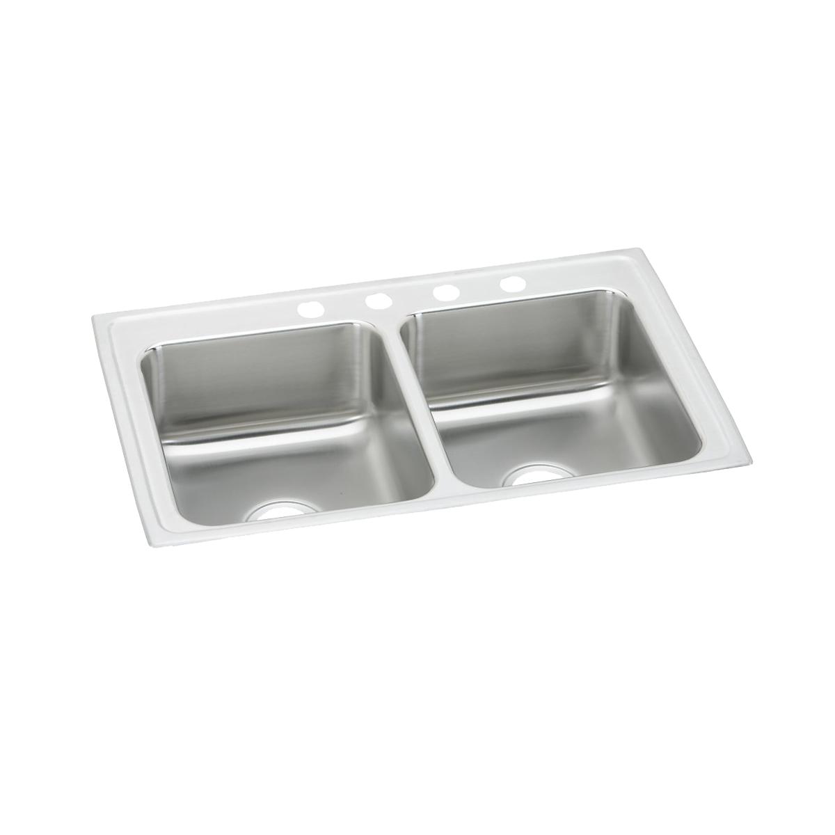 Just Manufacturing DL2243A4-J Stainless Steel 43" x 22" x 7-5/8" 4-Hole Equal Double Bowl Drop-in Sink