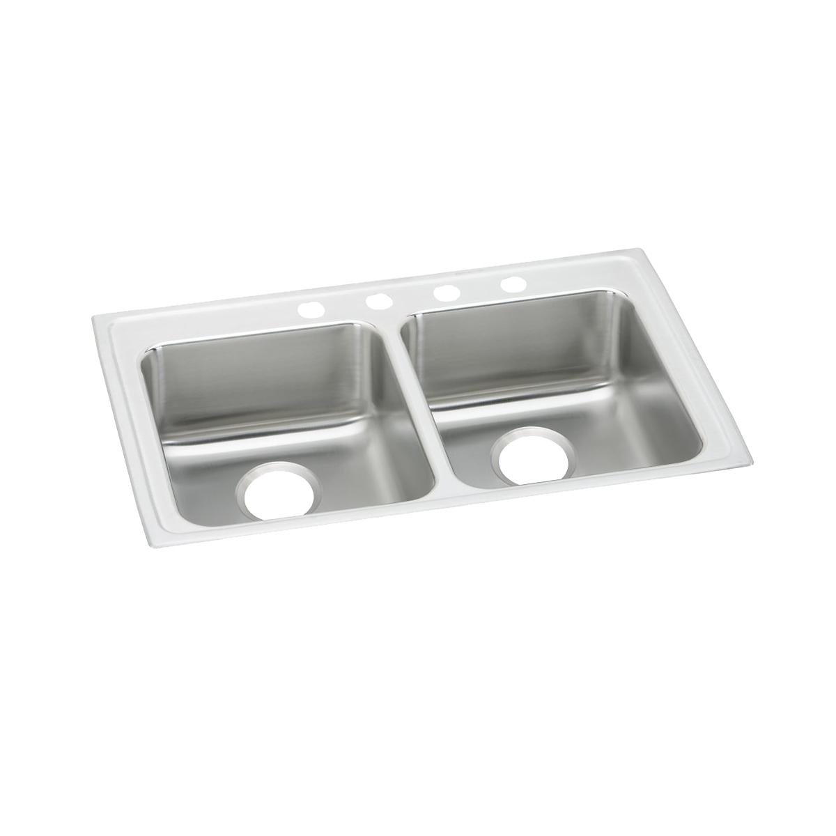 Just Manufacturing DLADA1933A454-J Stainless Steel 33" x 19-1/2" x 4-1/2" 4-Hole Equal Double Bowl Drop-in ADA Sink