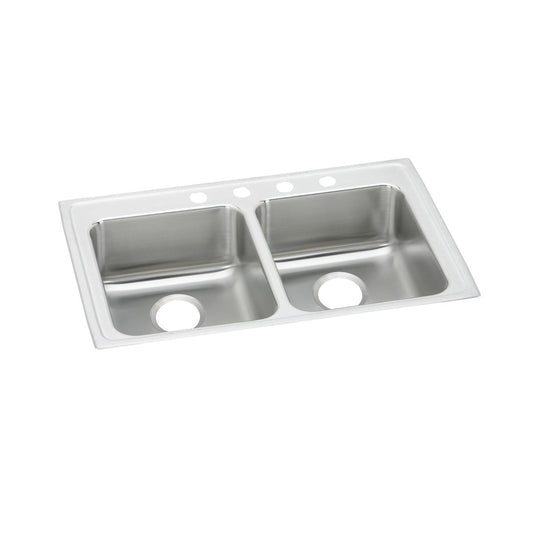 Just Manufacturing DLADA1933A454-J Stainless Steel 33" x 19-1/2" x 4-1/2" 4-Hole Equal Double Bowl Drop-in ADA Sink