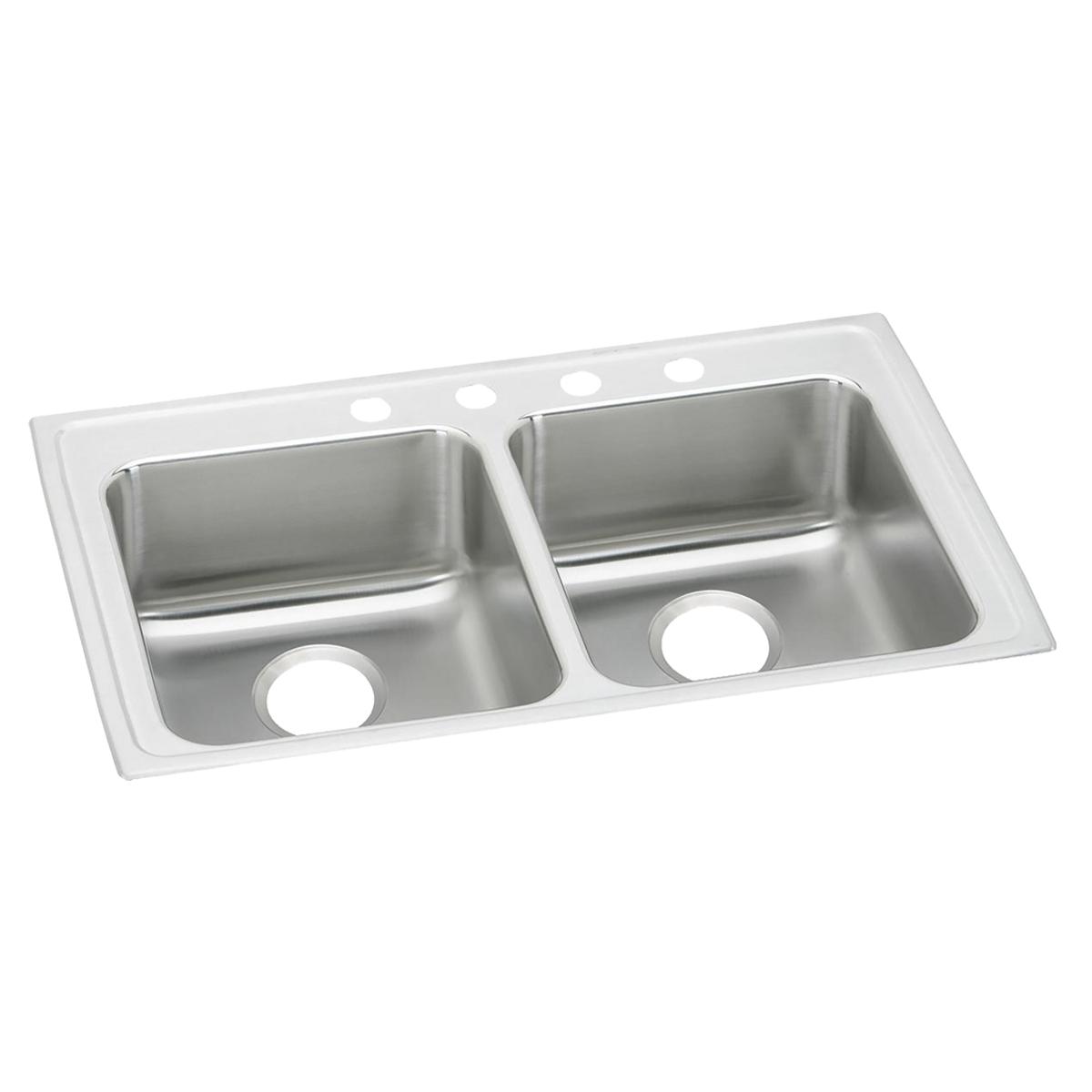Just Manufacturing DLADA1933A654-J Stainless Steel 33" x 19-1/2" x 6-1/2" 4-Hole Equal Double Bowl Drop-in ADA Sink