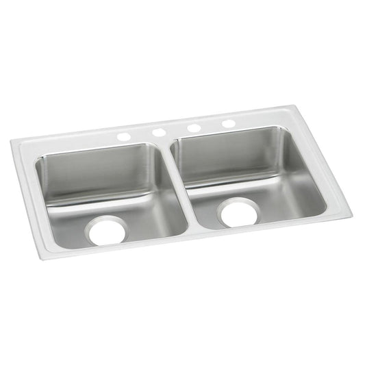 Just Manufacturing DLADA1933A654-J Stainless Steel 33" x 19-1/2" x 6-1/2" 4-Hole Equal Double Bowl Drop-in ADA Sink
