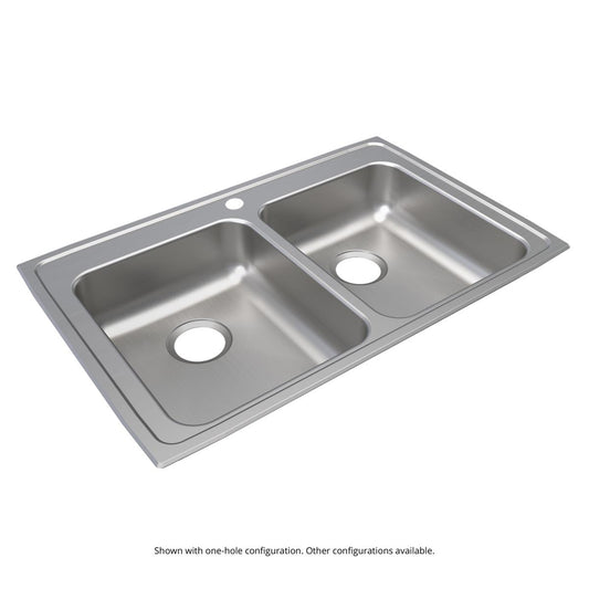 Just Manufacturing DLADA2133A453-J Stainless Steel 33" x 21-1/4" x 4-1/2" 3-Hole Equal Double Bowl Drop-in ADA Sink