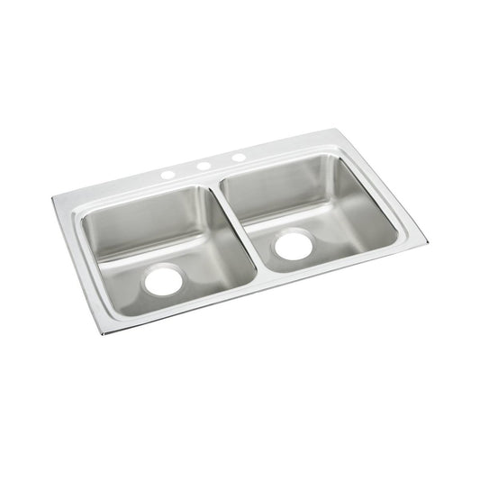 Just Manufacturing DLADA2233A452-J Stainless Steel 33" x 22" x 4-1/2" 2-Hole Equal Double Bowl Drop-in ADA Sink