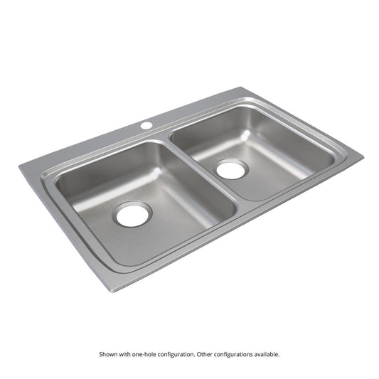 Just Manufacturing DLADA2233A551-J Stainless Steel 33" x 22" x 5-1/2" 1-Hole Equal Double Bowl Drop-in ADA Sink