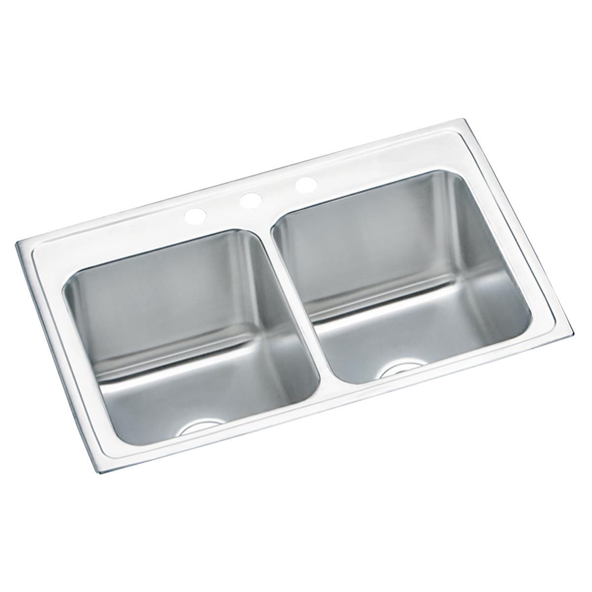 Just Manufacturing DLX2133A1-J SS 33" x 22" x 10-1/8" 1-Hole Equal Double Bowl Drop-in Sink