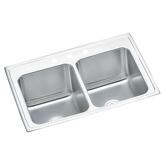 Just Manufacturing DLX2133A1-J SS 33" x 22" x 10-1/8" 1-Hole Equal Double Bowl Drop-in Sink