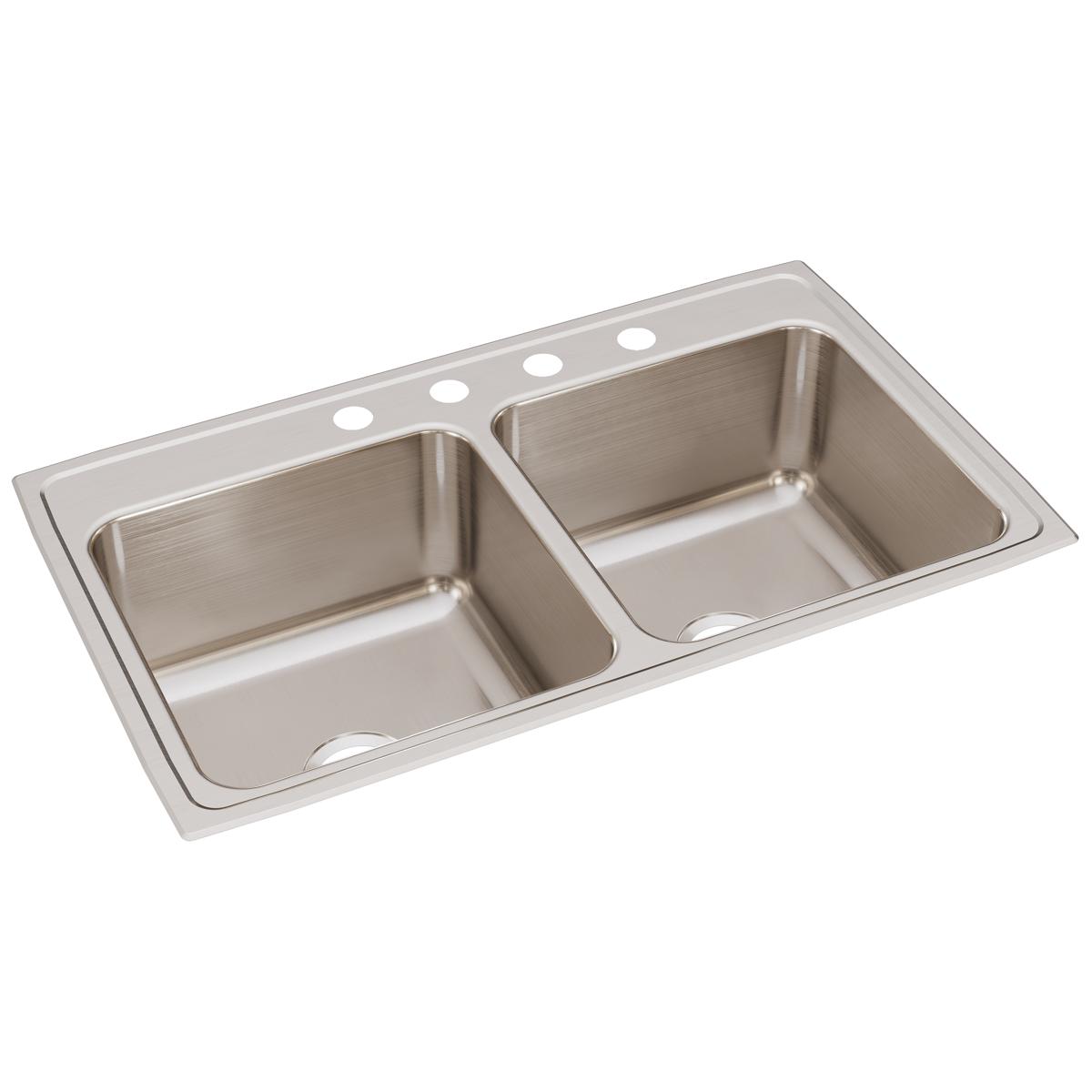 Just Manufacturing DLX2237A4-J Stainless Steel 37" x 22" x 10-1/8" 4-Hole Equal Double Bowl Drop-in Sink