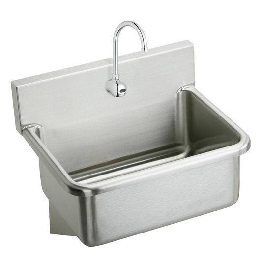 Just Manufacturing JS122S-J Stainless Steel 25" x 19-1/2" x 10-1/2" Wall Hung Single Bowl Hand Wash Sink Kit w/Faucet + Drain + TMV