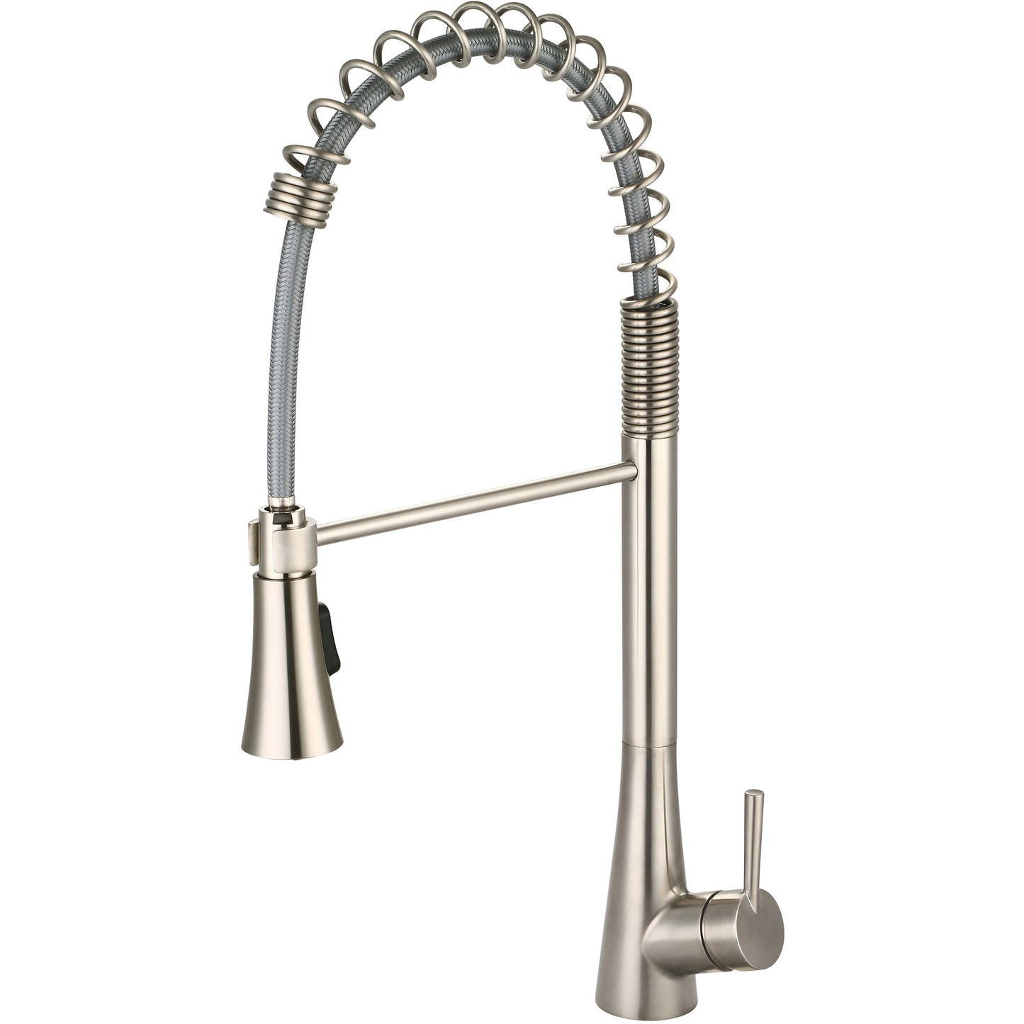 Olympia K-5010-BN KITCHEN-1 OR 3 HOLE SINGLE LVR HDL SPRING SWIVEL SPT W/PULL-DOWN SPRAY HEAD 3/8" FLEX-PVD BN
