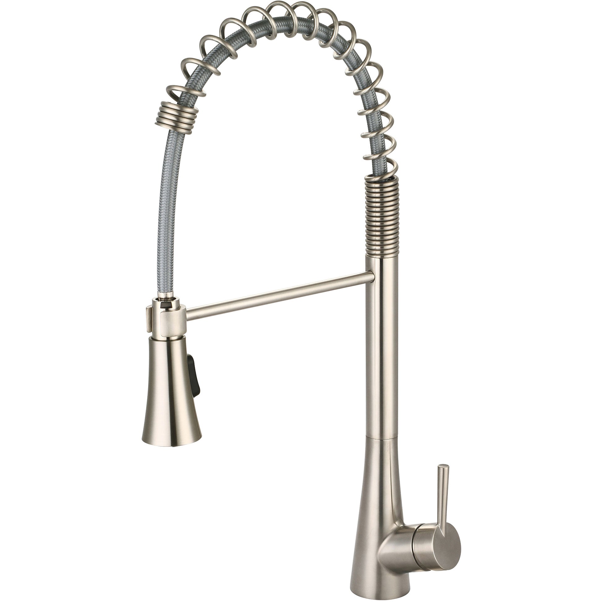 Olympia K-5010-BN KITCHEN-1 OR 3 HOLE SINGLE LVR HDL SPRING SWIVEL SPT W/PULL-DOWN SPRAY HEAD 3/8" FLEX-PVD BN