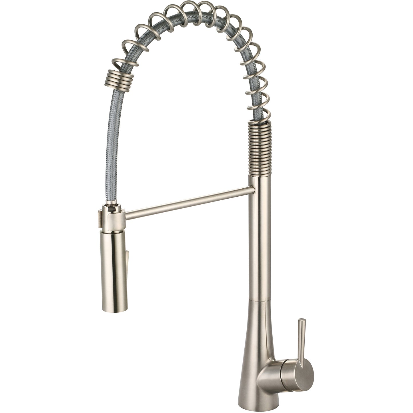 Olympia K-5015-BN KITCHEN-1 OR 3 HOLE SINGLE LVR HDL SPRING SWIVEL SPT W/PULL-DOWN SPRAY HEAD 3/8" FLEX-PVD BN