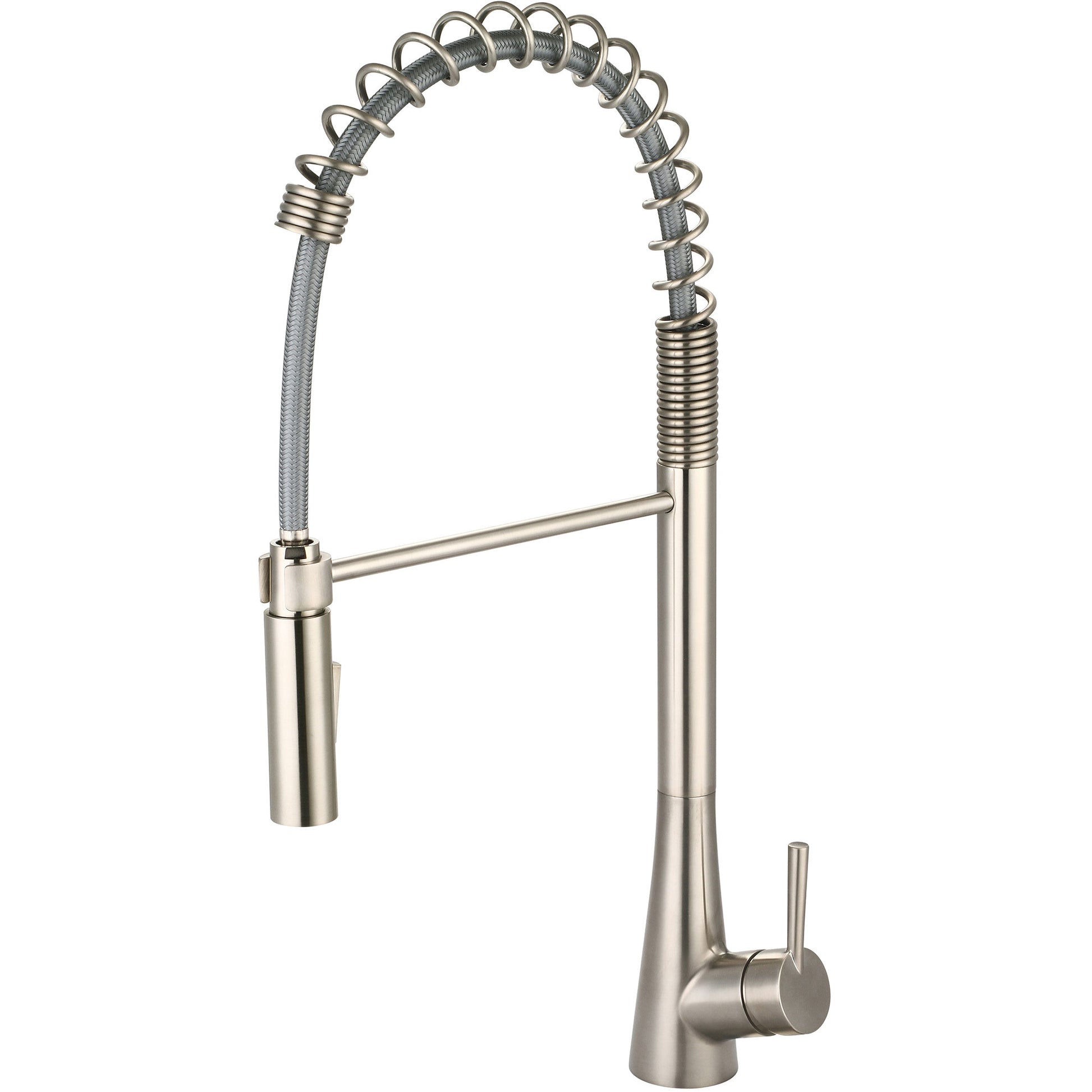 Olympia K-5015-BN KITCHEN-1 OR 3 HOLE SINGLE LVR HDL SPRING SWIVEL SPT W/PULL-DOWN SPRAY HEAD 3/8" FLEX-PVD BN