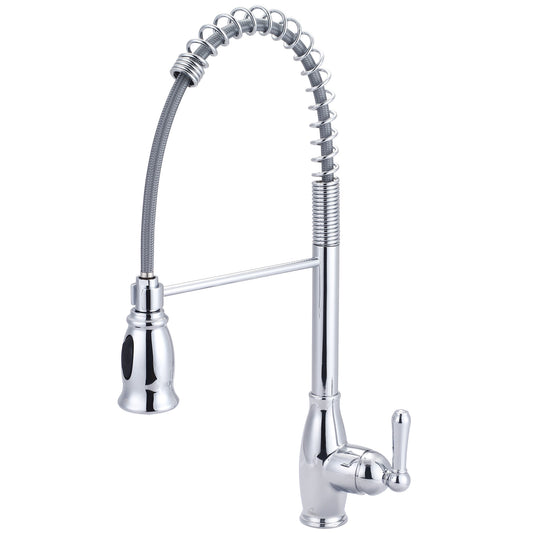 Olympia K-5045 KITCHEN-1 OR 3 HOLE SINGLE LVR HDL SPRING SWIVEL SPT W/PULL-DOWN SPRAY HEAD 3/8" FLEX-CP
