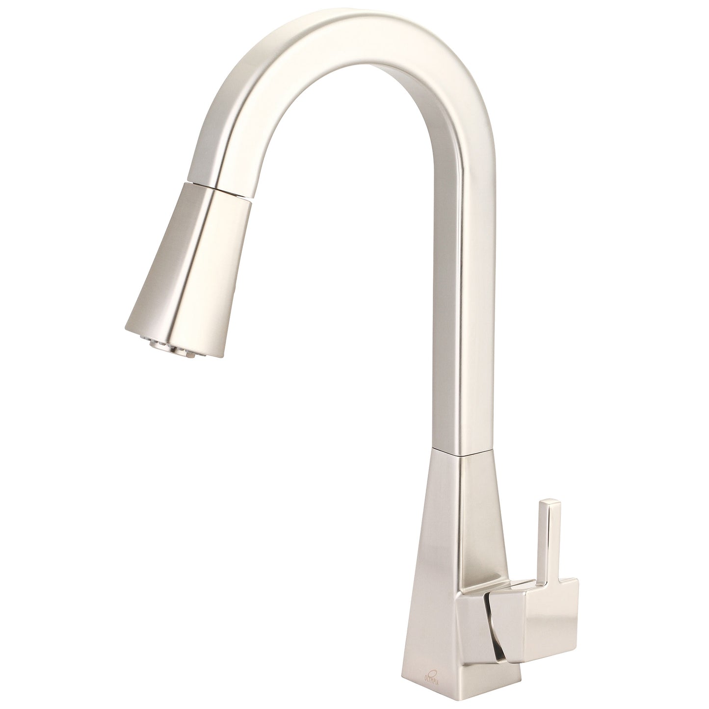 Olympia K-5060-BN KITCHEN-1 OR 3 HOLE SINGLE LVR HDL GOOSENECK SPT W/PULL-DOWN SPRAY HEAD 3/8" FLEX-PVD BN