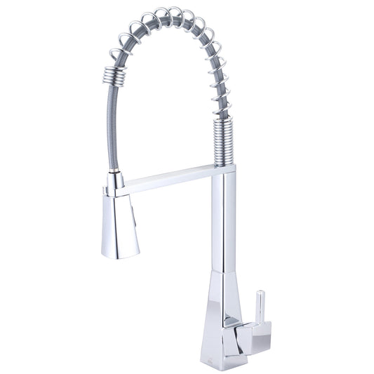 Olympia K-5070 KITCHEN-1 OR 3 HOLE SINGLE LVR HDL SPRING SWIVEL SPT W/PULL-DOWN SPRAY HEAD 3/8" FLEX-CP