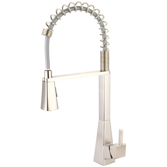 Olympia K-5070-BN KITCHEN-1 OR 3 HOLE SINGLE LVR HDL SPRING SWIVEL SPT W/PULL-DOWN SPRAY HEAD 3/8" FLEX-PVD BN