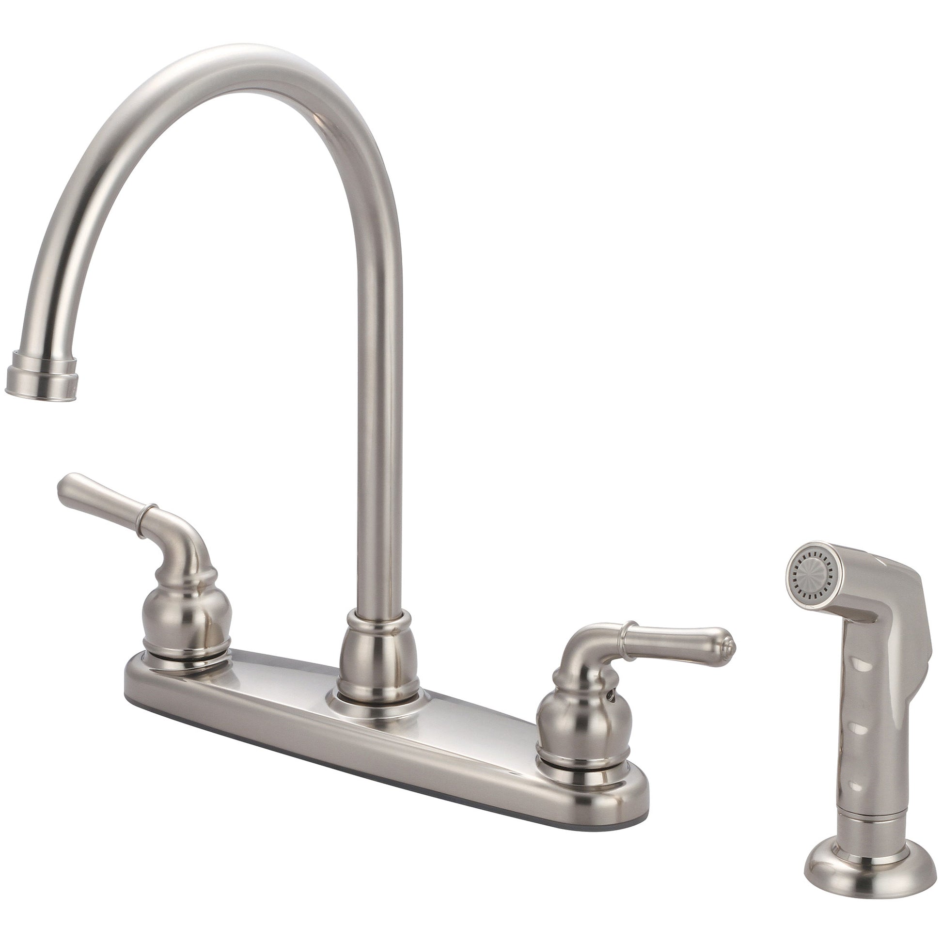 Olympia K-5342-BN KITCHEN-8" TWO LVR HDL GOOSENECK SPT W/SIDE SPRAY-PVD BN