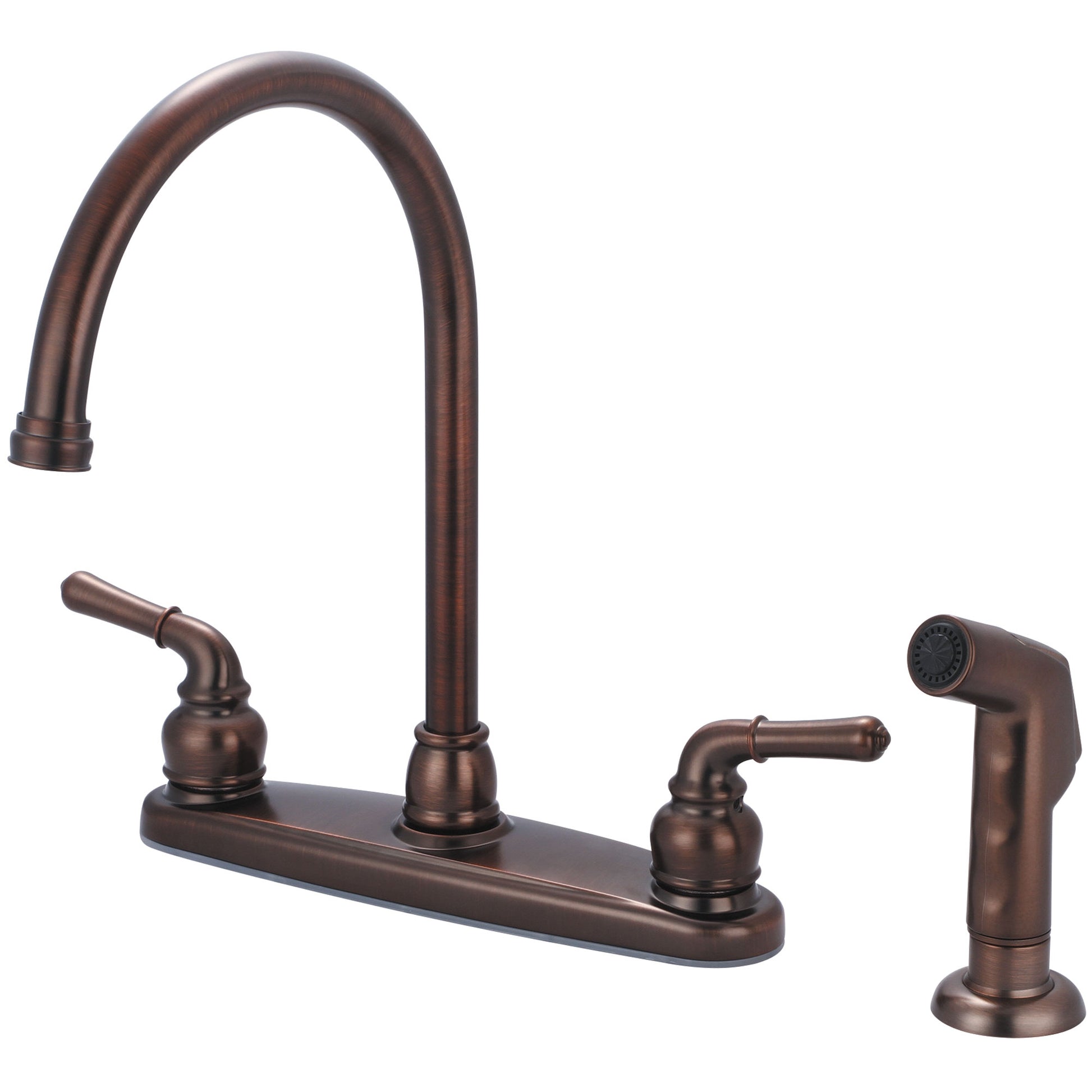 Olympia K-5342-ORB KITCHEN-8" TWO LVR HDL GOOSENECK SPT W/SIDE SPRAY-ORB