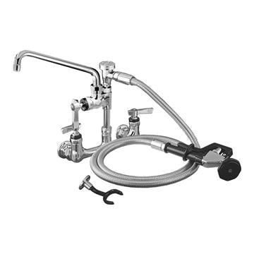 CHG KL53-2000-SP6 Encore 8" OC. Brass Chrome Plated Wall Mount Utility Spray Assembly Angled Spray with Mounting Kit and 72" Hose