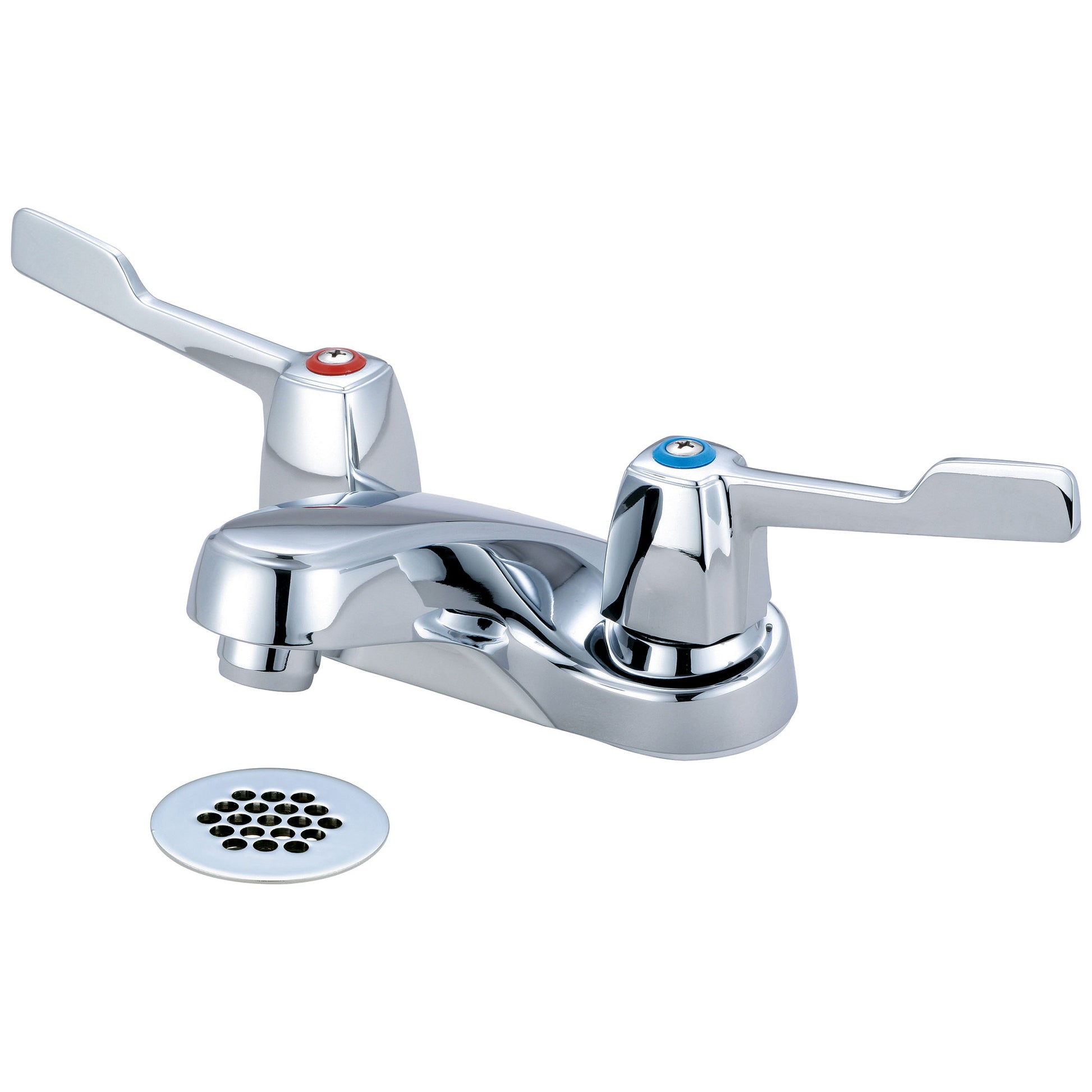 Olympia L-7251G LAV-4" TWO ADA WRIST BLADE HDL W/POP-UP HOLE COVER W/BRASS GRID DRAIN-CP