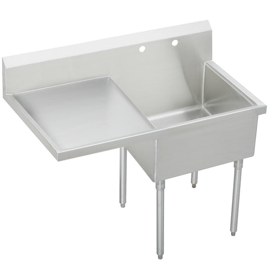 Just Manufacturing NSFB124-24L-0-J Stainless Steel 49-1/2" x 27-1/2" x 14" Floor Mount Single 0-Hole Scullery Sink w/L Drainboard Coved Corners