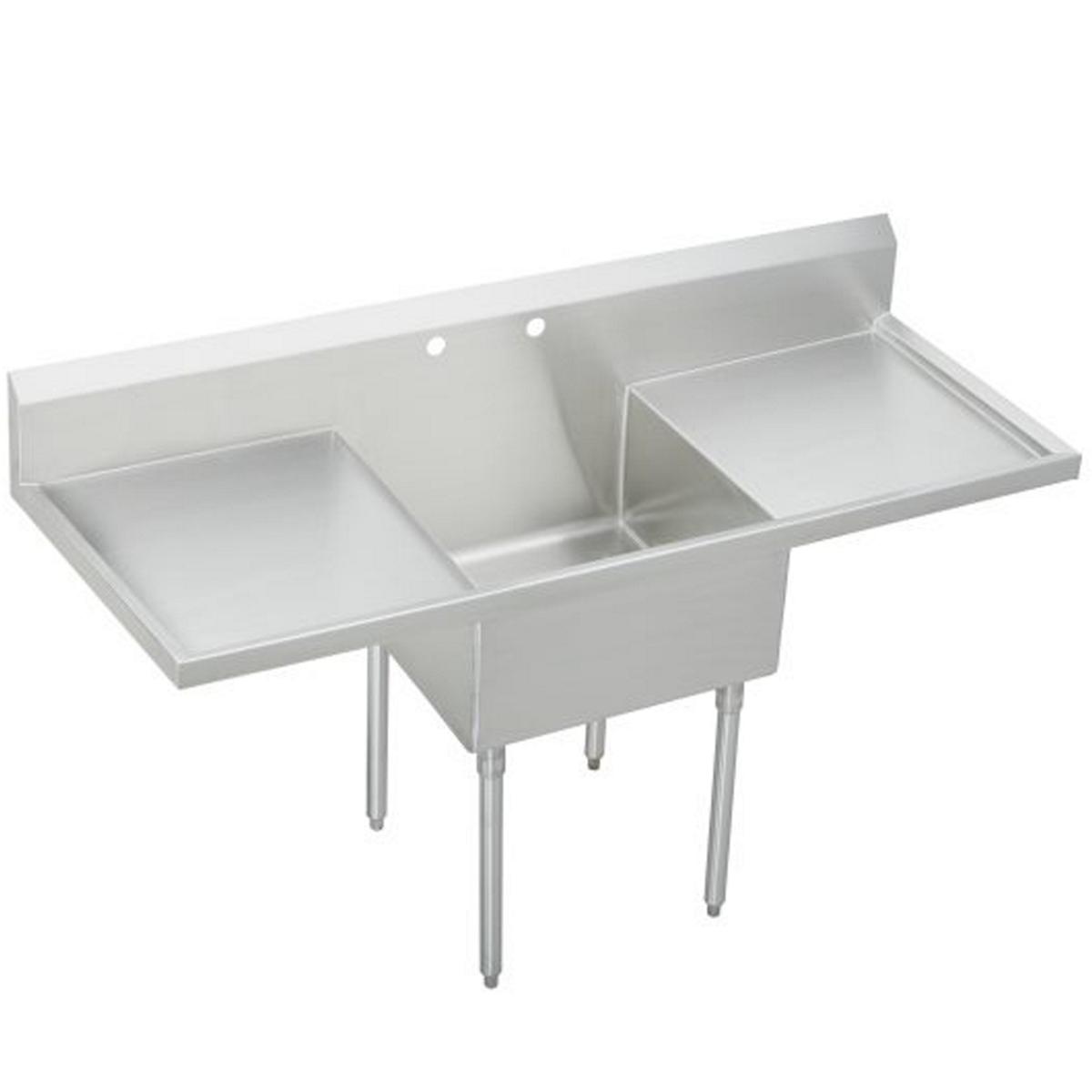 Just Manufacturing NSFB124-24RL-2-J Stainless Steel 72" x 27-1/2" x 14" Floor Mount Single 2-Hole Scullery Sink w/L&R Drainboards Coved Corners