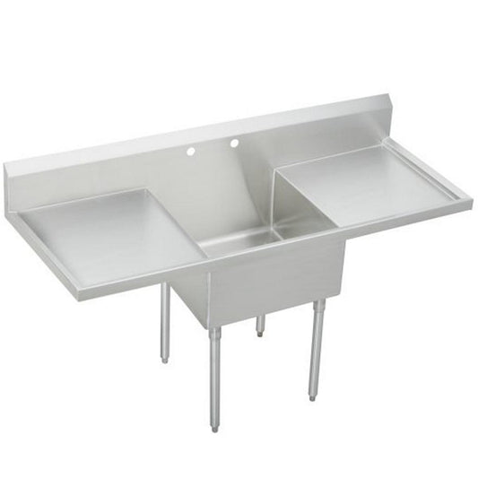 Just Manufacturing NSFB124-24RL-2-J Stainless Steel 72" x 27-1/2" x 14" Floor Mount Single 2-Hole Scullery Sink w/L&R Drainboards Coved Corners