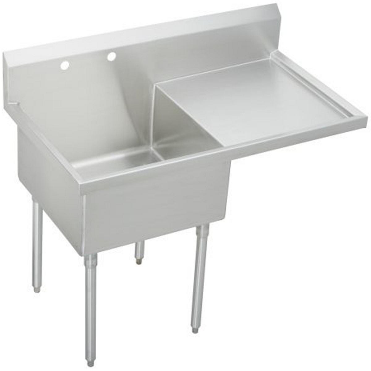 Just Manufacturing NSFB124-24R-2-J Stainless Steel 49-1/2" x 27-1/2" x 14" Floor Mount Single 2-Hole Scullery Sink w/R Drainboard Coved Corners