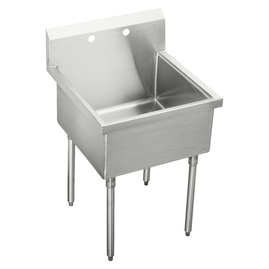 Just Manufacturing NSFB124-2-J Stainless Steel 27" x 27-1/2" x 14" Floor Mount Single 2-Hole Scullery Sink w/coved corners