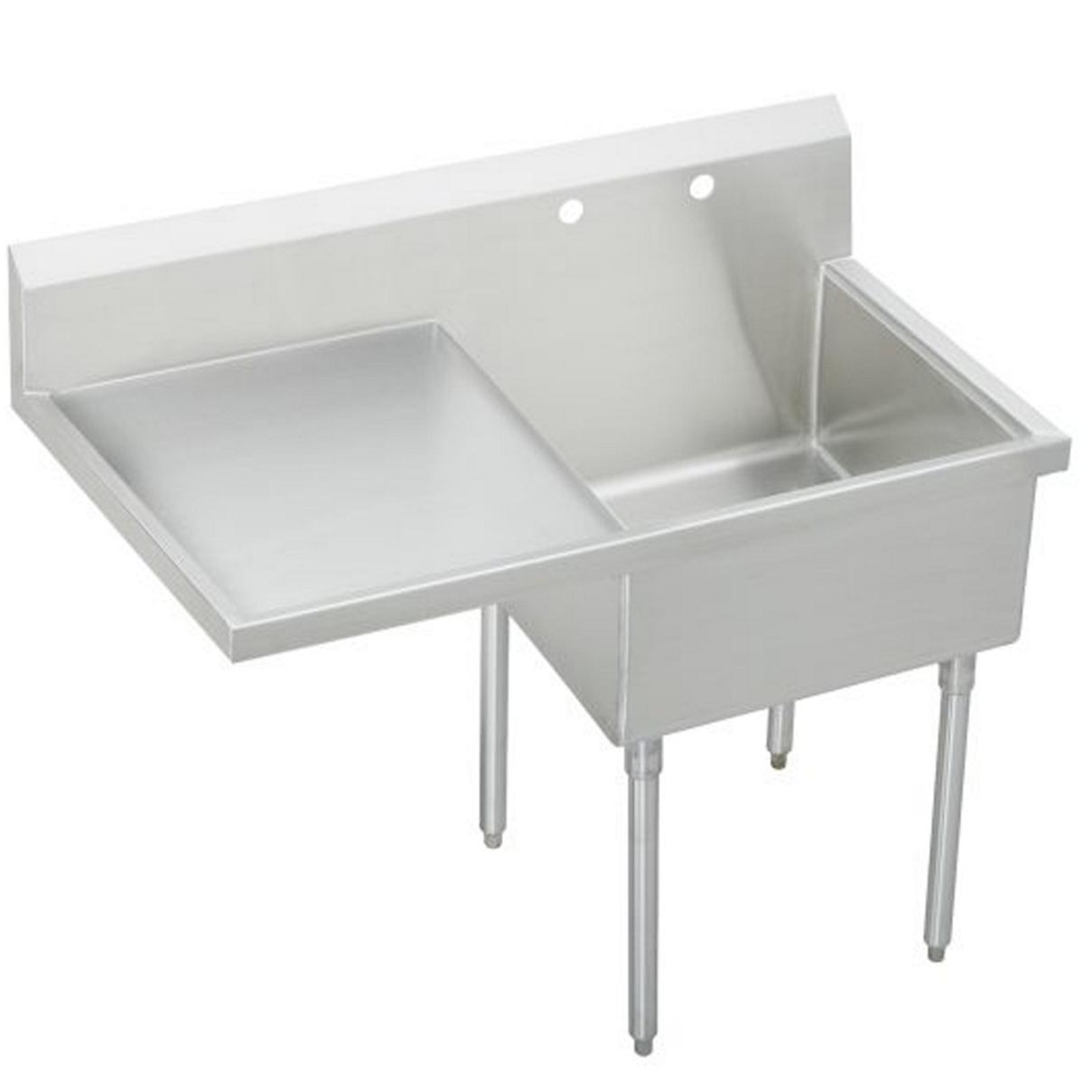 Just Manufacturing NSFB130-24L-2-J Stainless Steel 55-1/2" x 27-1/2" x 14" Floor Mount Single 2-Hole Scullery Sink w/L Drainboard Coved Corners