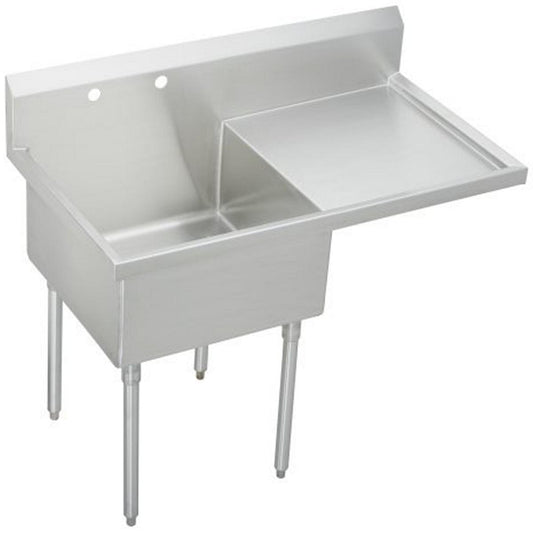 Just Manufacturing NSFB130-24R-2-J Stainless Steel 55-1/2" x 27-1/2" x 14" Floor Mount Single 2-Hole Scullery Sink w/R Drainboard Coved Corners