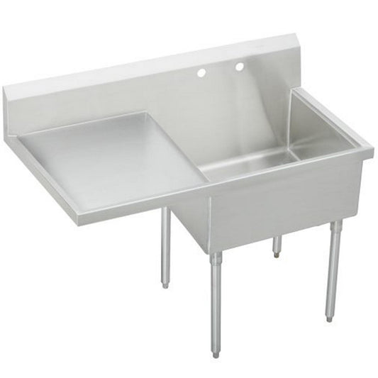 Just Manufacturing NSFB136-24L-2-J Stainless Steel 61-1/2" x 27-1/2" x 14" Floor Mount Single 2-HoleScullery Sink w/L Drainboard Coved Corners