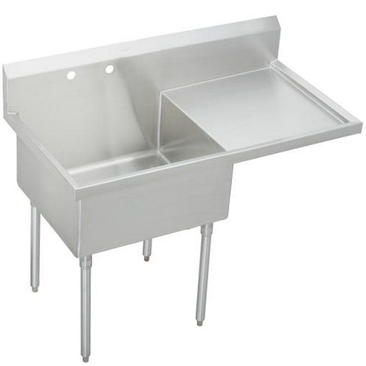 Just Manufacturing NSFB136-24R-0-J Stainless Steel 61-1/2" x 27-1/2" x 14" Floor Mount Single 0-Hole Scullery Sink w/R Drainboard Coved Corners