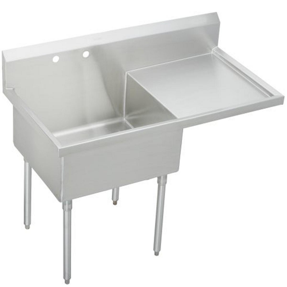 Just Manufacturing NSFB136-24R-2-J Stainless Steel 61-1/2" x 27-1/2" x 14" Floor Mount Single 2-Hole Scullery Sink w/R Drainboard Coved Corners