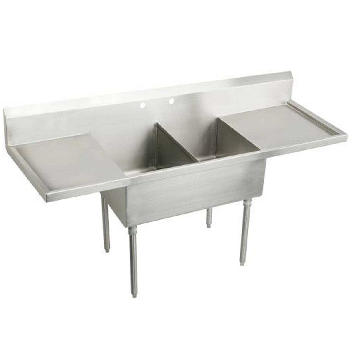 Just Manufacturing NSFB230-24RL-2-J Stainless Steel 78" x 27-1/2" x 14" Floor Mount Double 2-Hole Scullery Sink w/L&R Drainboards Coved Corners