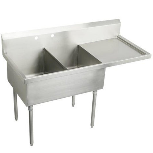 Stainless Steel 55-1/2" x 27-1/2" x 14" Floor Mount Double 2-Hole Scullery Sink w/R Drainboard Coved Corners
