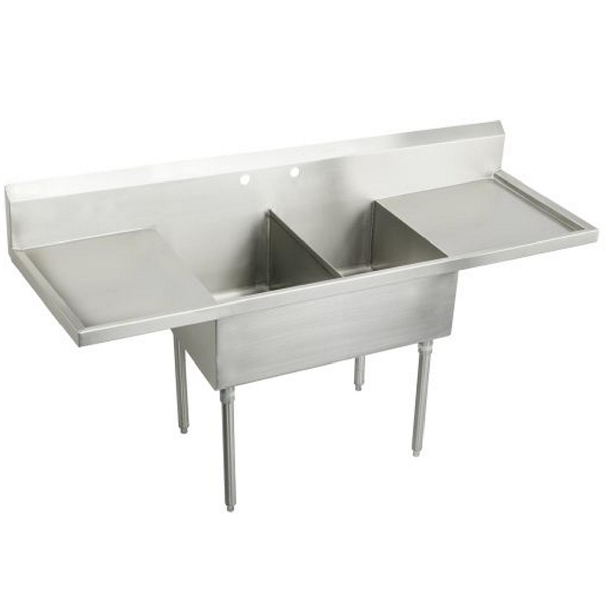 Just Manufacturing NSFB236-24RL-2-J Stainless Steel 84" x 27-1/2" x 14" Floor Mount Double 2-Hole Scullery Sink w/L&R Drainboards Coved Corners