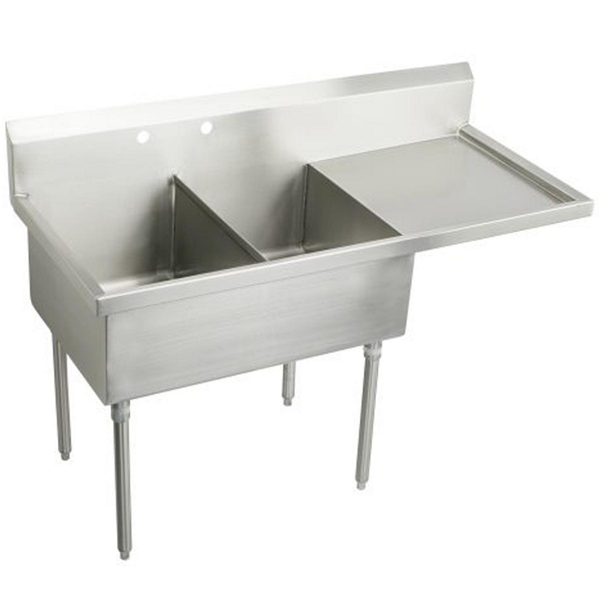 Just Manufacturing NSFB236-24R-2-J Stainless Steel 61-1/2" x 27-1/2" x 14" Floor Mount Double 2-Hole Scullery Sink w/R Drainboard Coved Corners