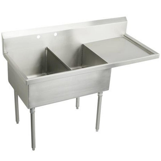 Just Manufacturing NSFB236-24R-2-J Stainless Steel 61-1/2" x 27-1/2" x 14" Floor Mount Double 2-Hole Scullery Sink w/R Drainboard Coved Corners