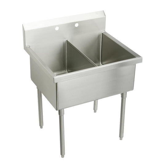 Just Manufacturing NSFB236-2-J Stainless Steel 39" x 27-1/2" x 14" Floor Mount Double 2-Hole Scullery Sink w/coved corners