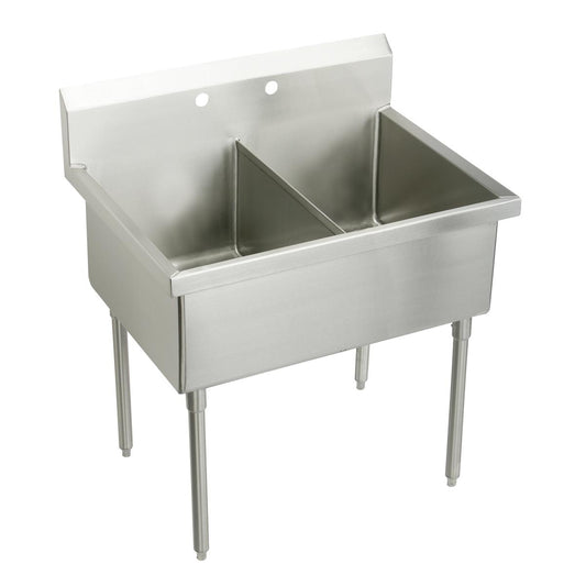Just Manufacturing NSFB242-2-J Stainless Steel 45" x 27-1/2" x 14" Floor Mount Double 2-Hole Scullery Sink w/coved corners