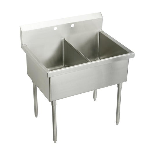 Just Manufacturing NSFB248-0-J Stainless Steel 51" x 27-1/2" x 14" Floor Mount Double 0-Hole Scullery Sink w/coved corners