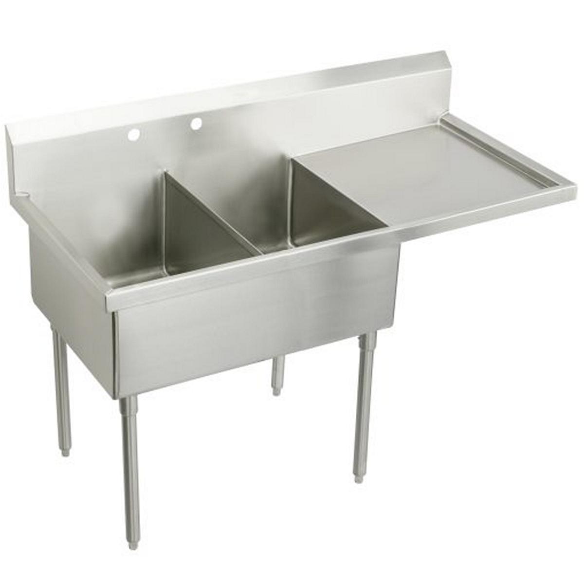 Just Manufacturing NSFB248-24R-2-J Stainless Steel 73-1/2" x 27-1/2" x 14" Floor Mount Double 2-Hole Scullery Sink w/R Drainboard Coved Corners