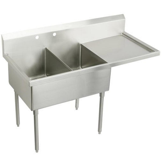 Just Manufacturing NSFB248-24R-2-J Stainless Steel 73-1/2" x 27-1/2" x 14" Floor Mount Double 2-Hole Scullery Sink w/R Drainboard Coved Corners