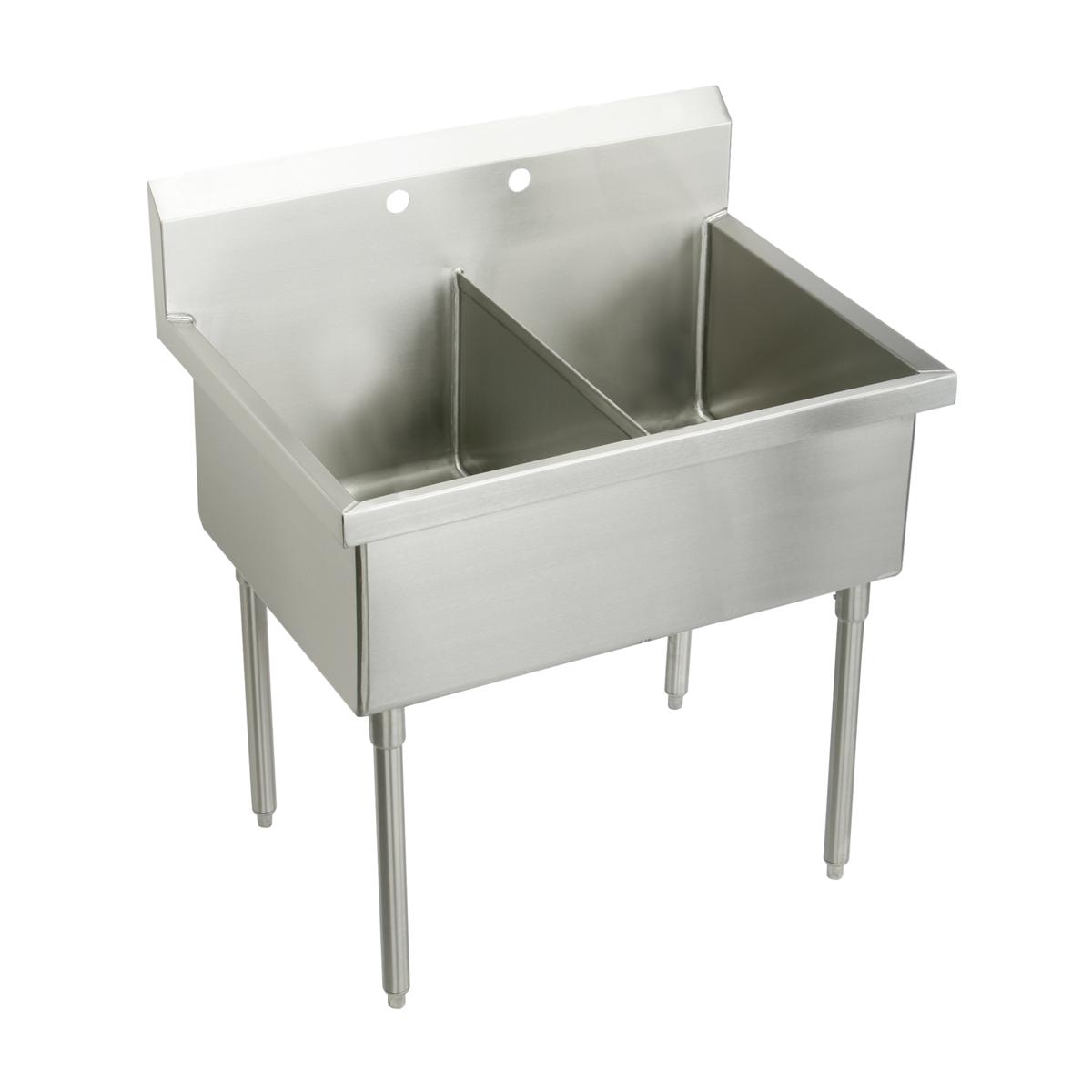 Just Manufacturing NSFB254-2-J Stainless Steel 57" x 27-1/2" x 14" Floor Mount Double 2-Hole Scullery Sink w/coved corners