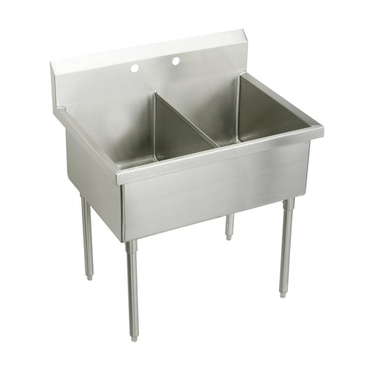 Just Manufacturing NSFB254-2-J Stainless Steel 57" x 27-1/2" x 14" Floor Mount Double 2-Hole Scullery Sink w/coved corners