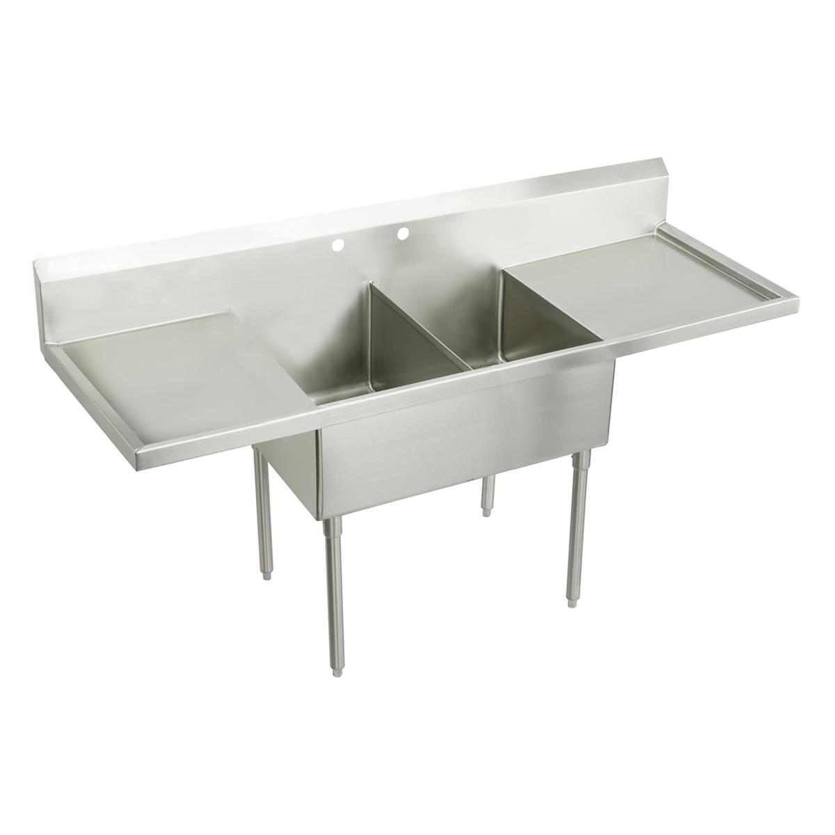 Just Manufacturing NSFB260-24RL-2-J Stainless Steel 108" x 27-1/2" x 14" Floor Mount Double 2-Hole Scullery Sink w/L&R Drainboards Coved Corners